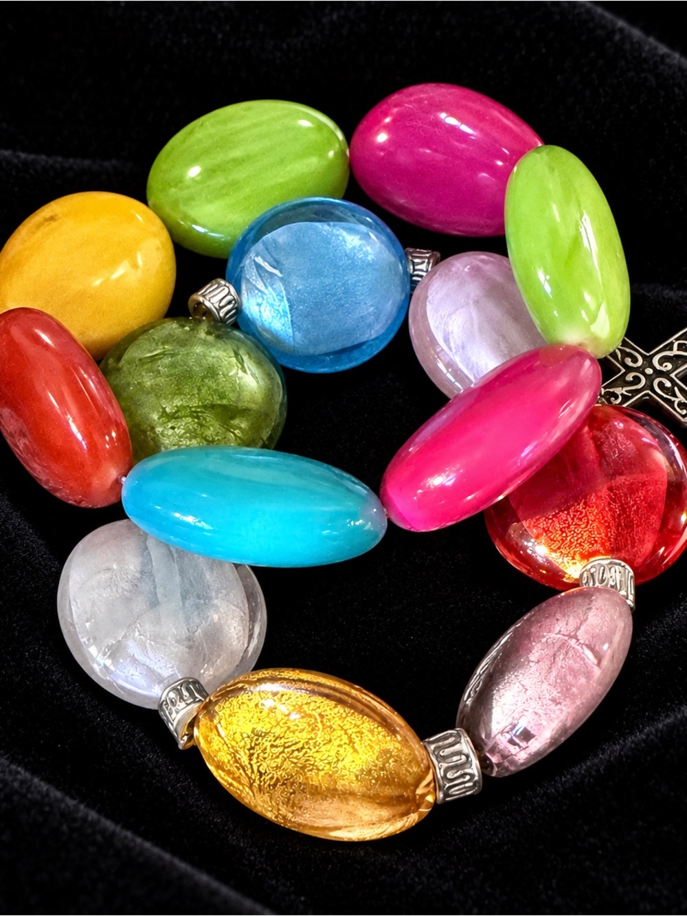 Vibrant Multicolor Glass Bead Stretch Bracelet Plus Vividly Colored Acrylics